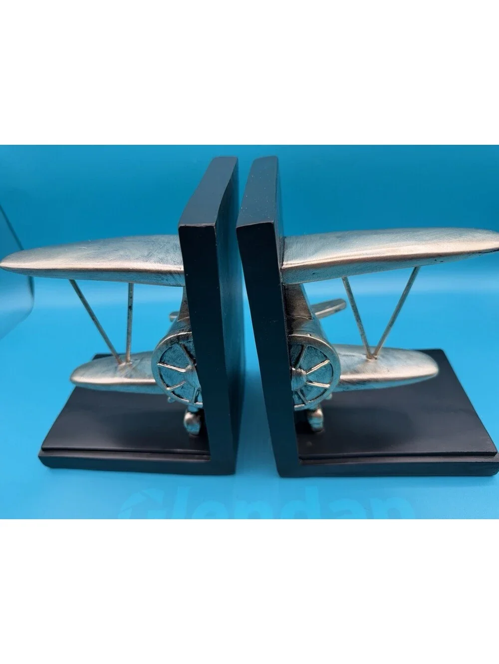 Vintage Biplane Bookends Aviation Airplane Pilot Decor Retro Book End Set